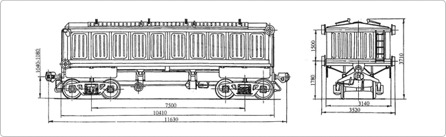 4-осный крытый вагон с поднимающимся кузовом для аппатитового концентрата. Модель 10-475