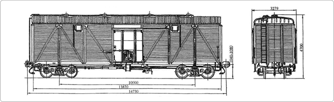 4-осный крытый вагон (с металлической торцовой стеной), модель 11-066-04