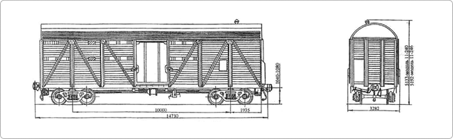 4-осный крытый двухъярусный вагон для скота со служебным отделением модель 11-246
